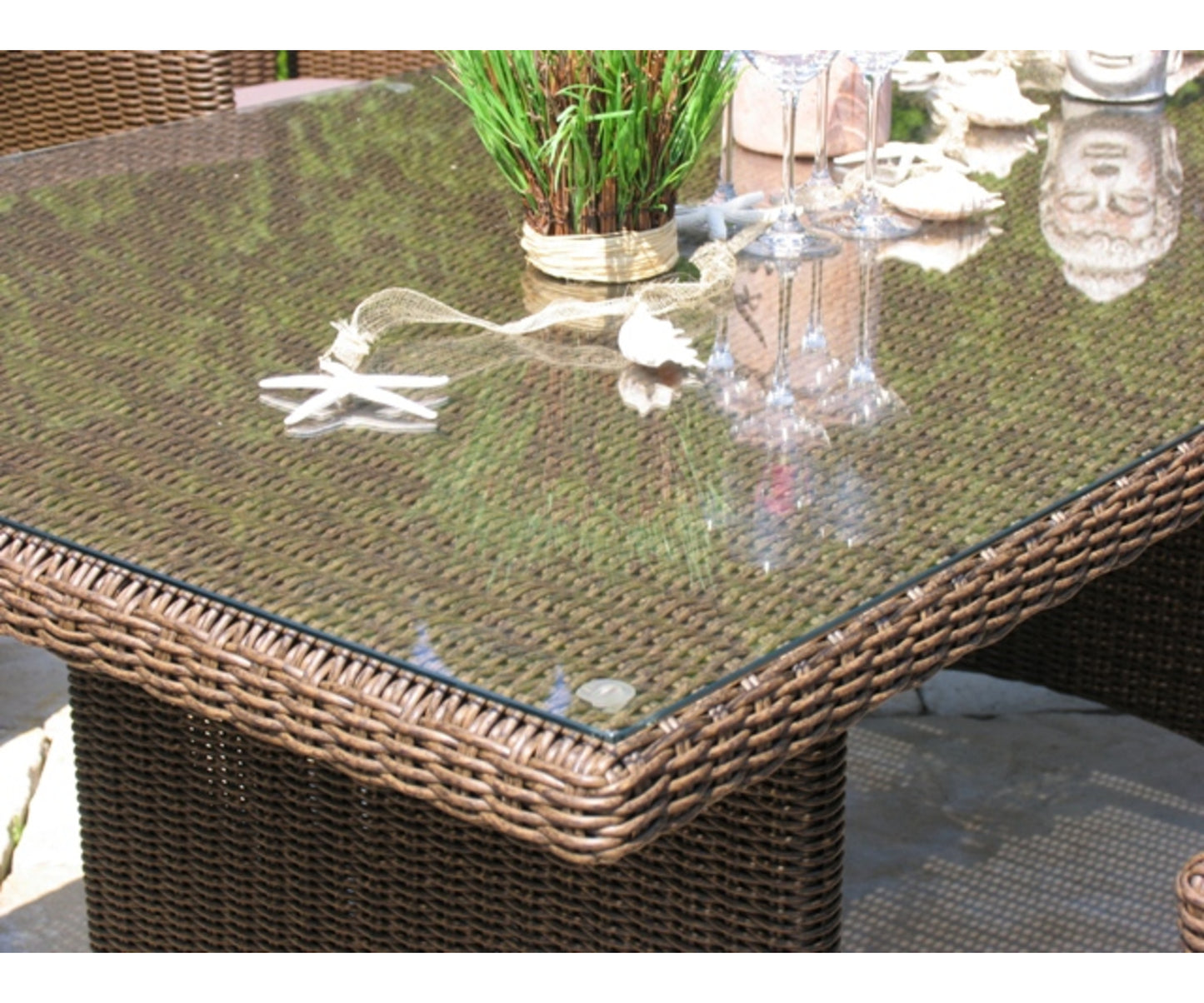 Rattan Tisch Ibiza 90x90cm mit  Glasplatte Polyrattan Gartentisch