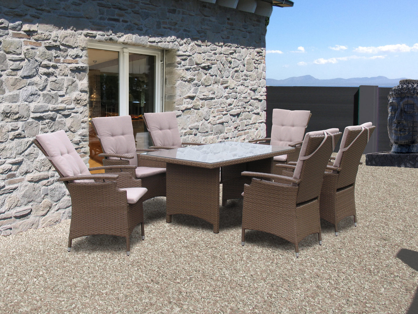 Polyrattan Tisch Coffee 150x90cm Glas Esstisch Gartentisch