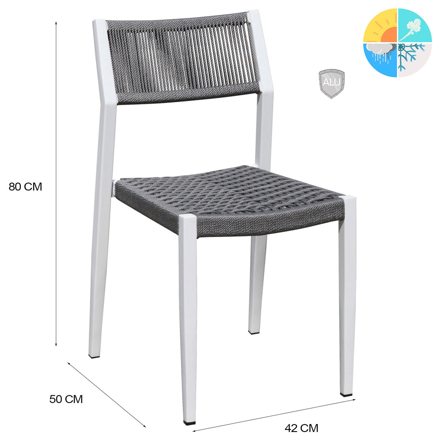 Stapelstuhl-Set Sol 4 teilig aus Aluminium - Weiß/Grau