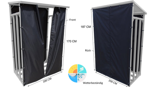 Wetterschutz Set Front und Rückwand zu Kaminholzunterstand XL 200x70x203cm Polyester Schwarz