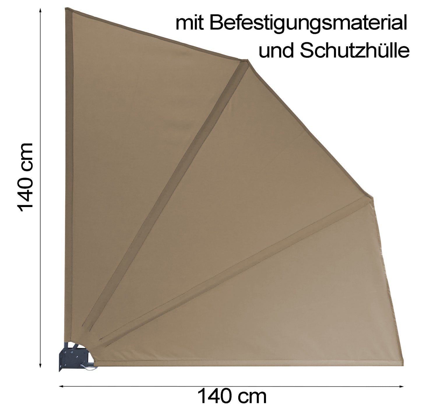 Balkonfächer Premium 140x140cm Taupe mit Wandhalterung Trennwand Sichtschutz