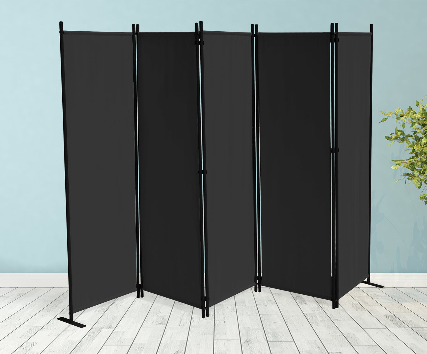 Paravent 5 teilig Schwarz 268 x 167 cm Raumteiler Trennwand Sichtschutz