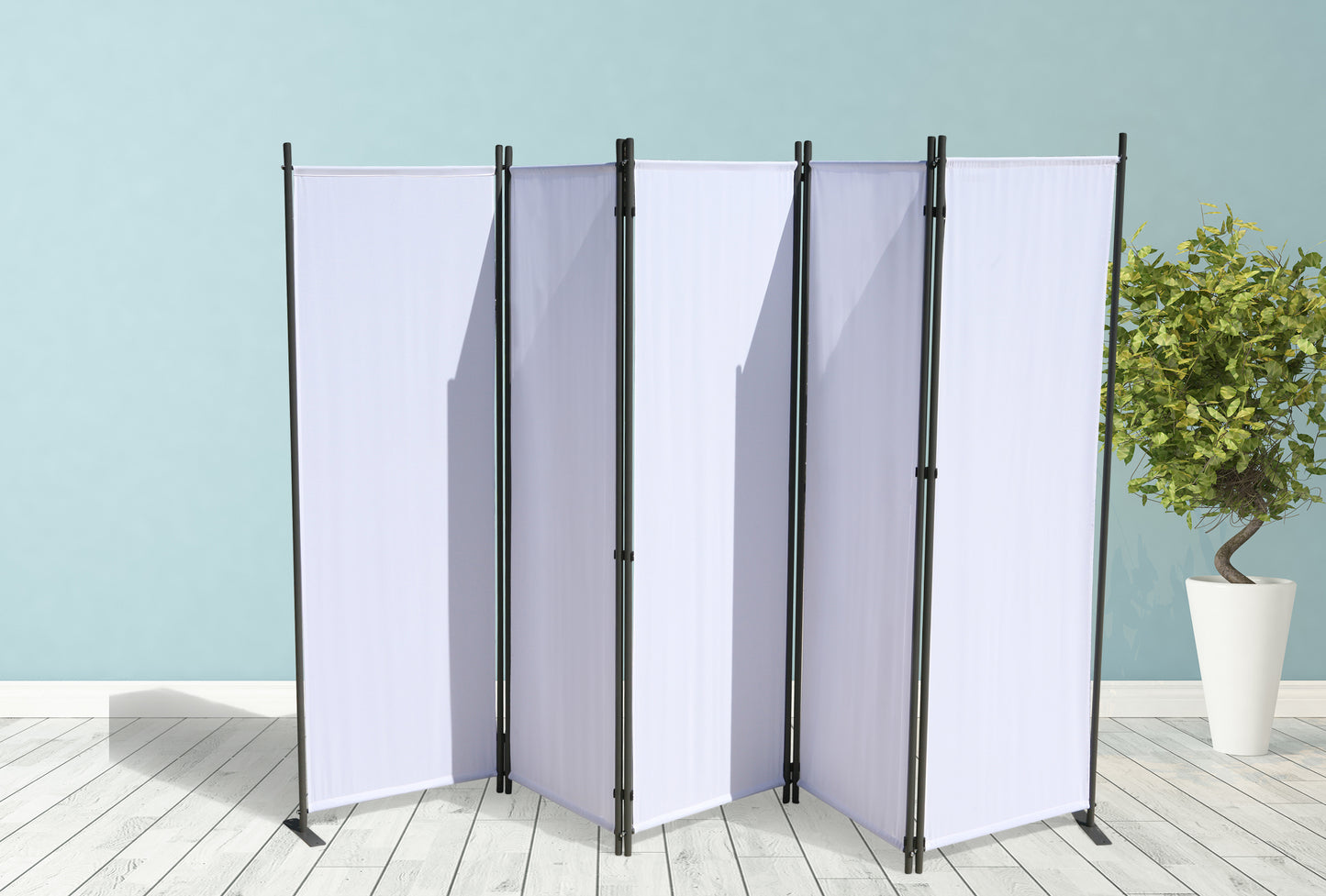 2 Stück Paravent 5 teilig Weiß Raumteiler Trennwand Sichtschutz