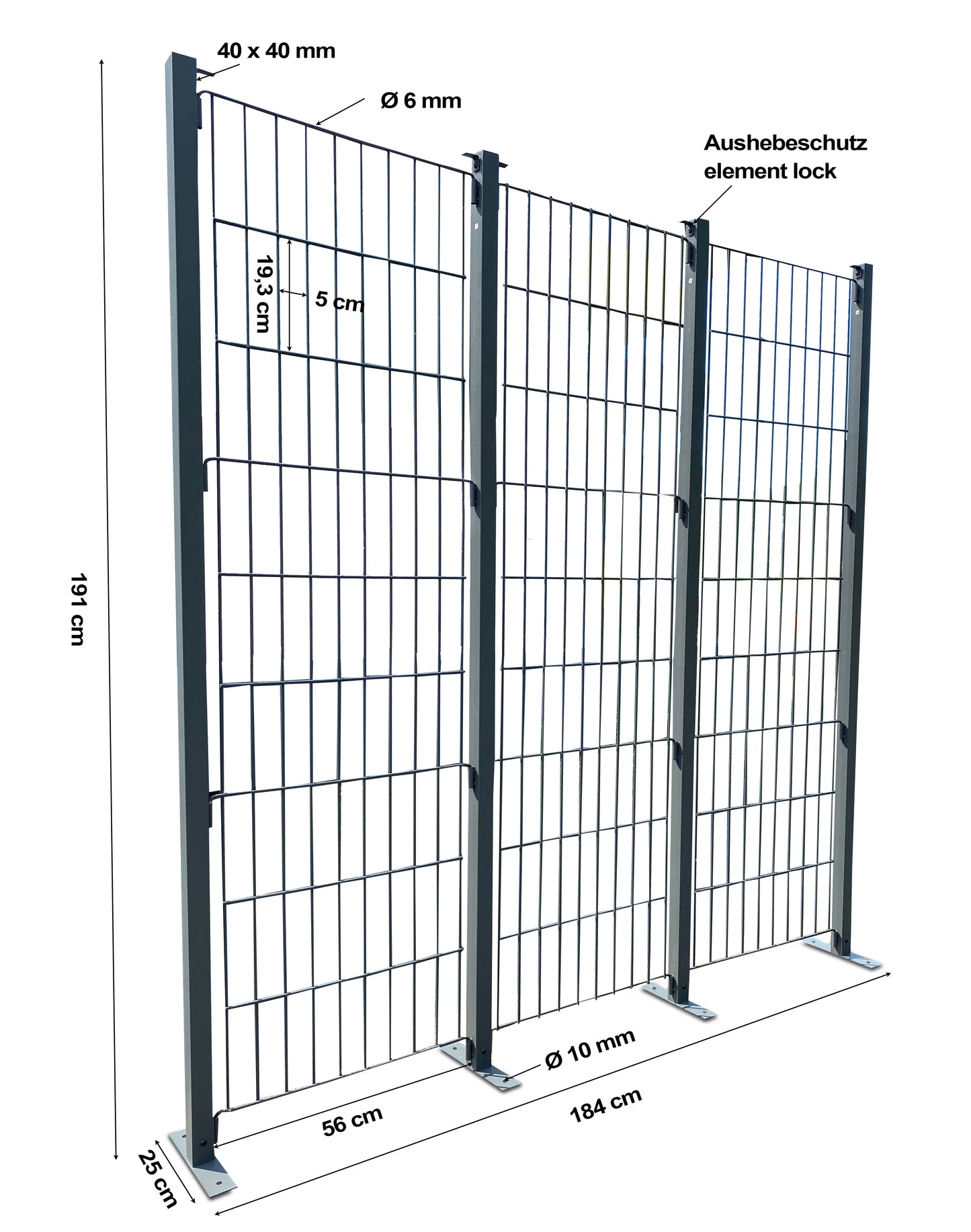 Paravent Eppan 184x195cm 3tlg. inkl. Sichtschutzstreifen beige - Stellwand Doppelstabmatte