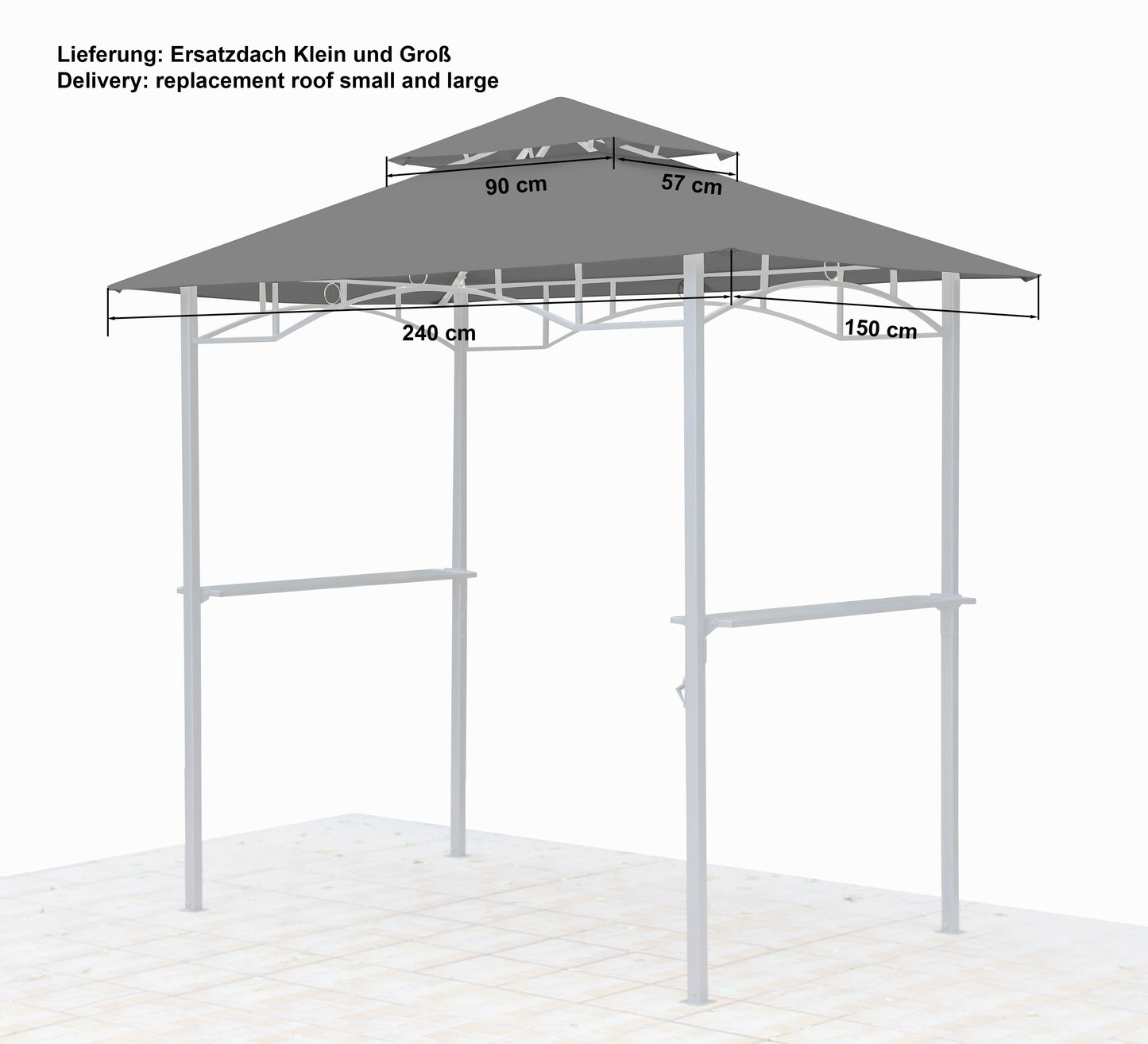 Ersatzdach für BBQ Grill Pavillon  1,5x2,4m Grau Unterstand Doppeldach  Gazebo
