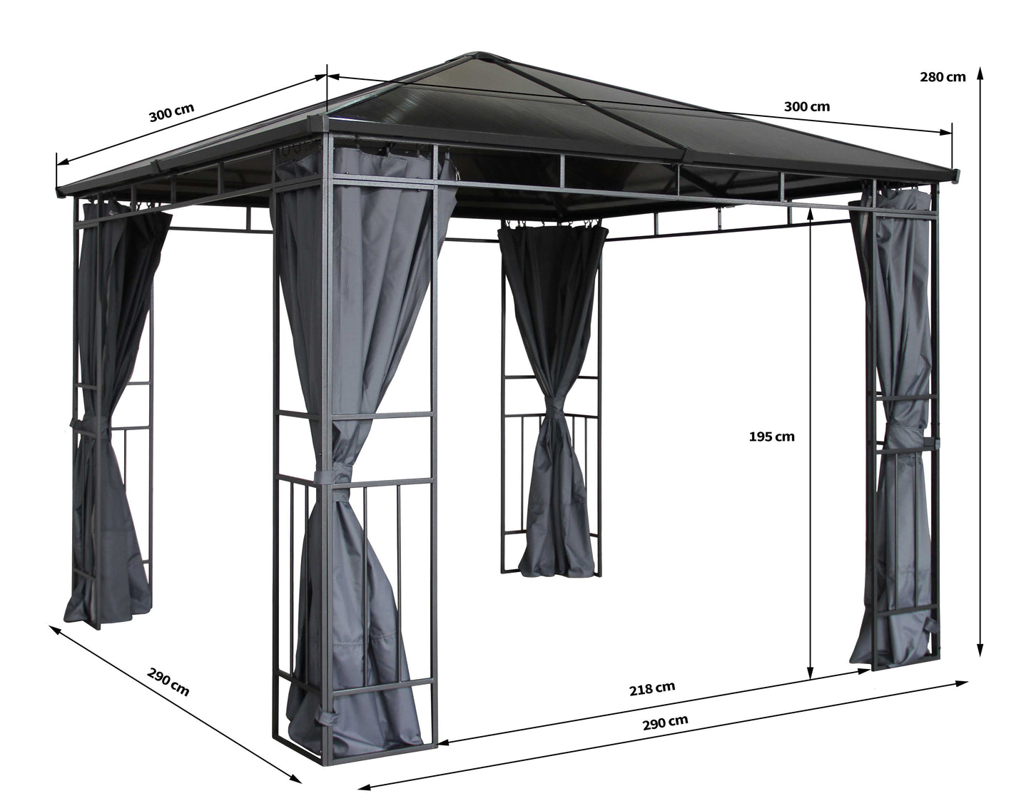 Hardtop Pavillon Limone 3x3m inkl.  Seitenteile Doppelstegplatten Hohlkammer  Polycarbonat