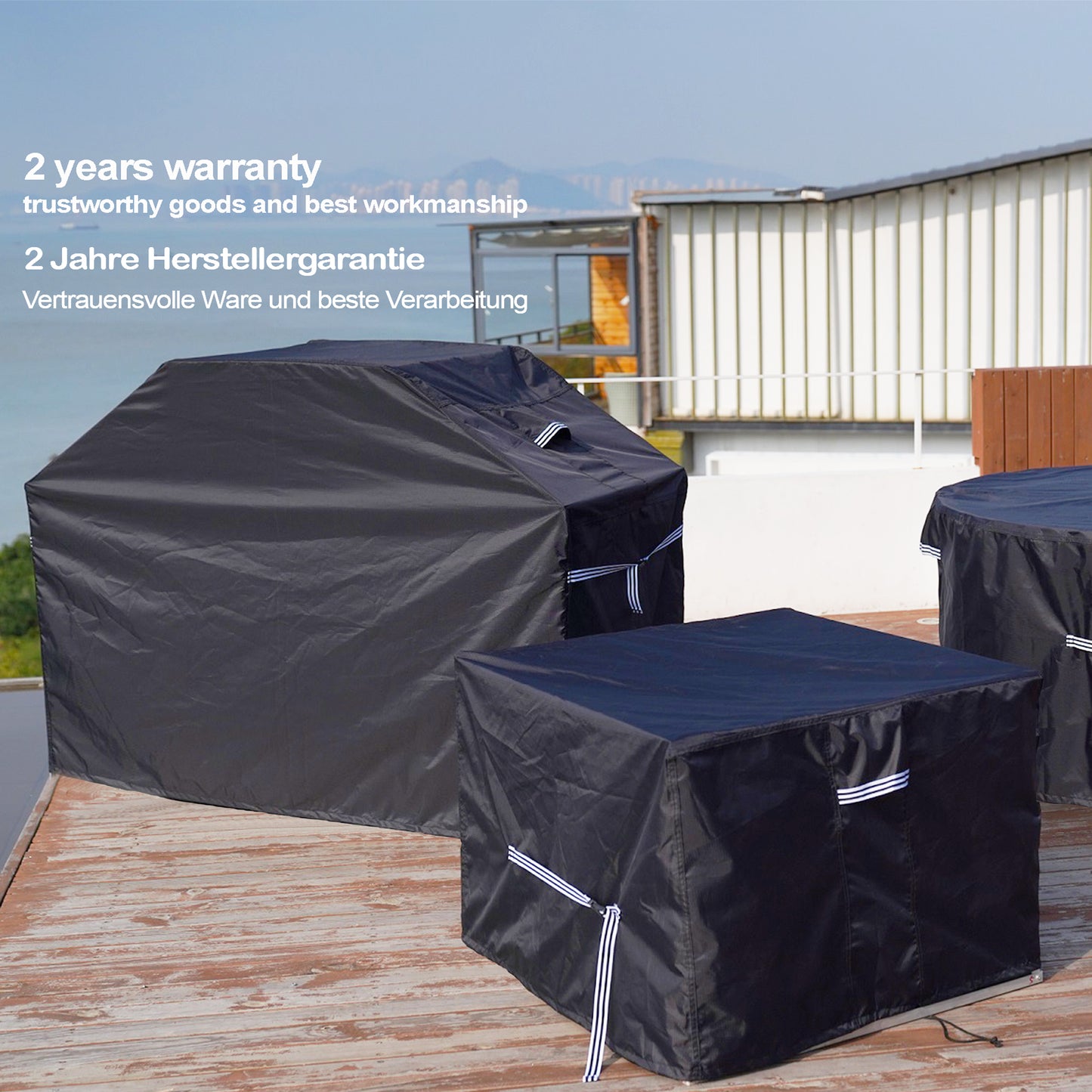 Black Premium Gartensitzgruppenhülle Ø  200x85cm / garden dining set cover /  atmungsaktiv / breathable