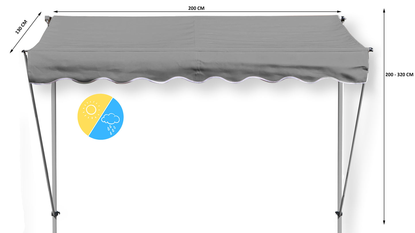 Klemmmarkise Ontario 205x130cm Grau  Balkonmarkise höhenverstellbar von  200cm-320cm