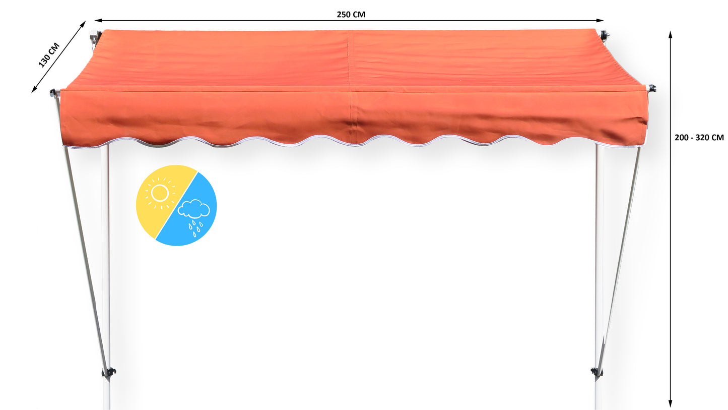 Klemmmarkise Ontario 255x130cm Orange  Balkonmarkise höhenverstellbar von  200cm-320cm