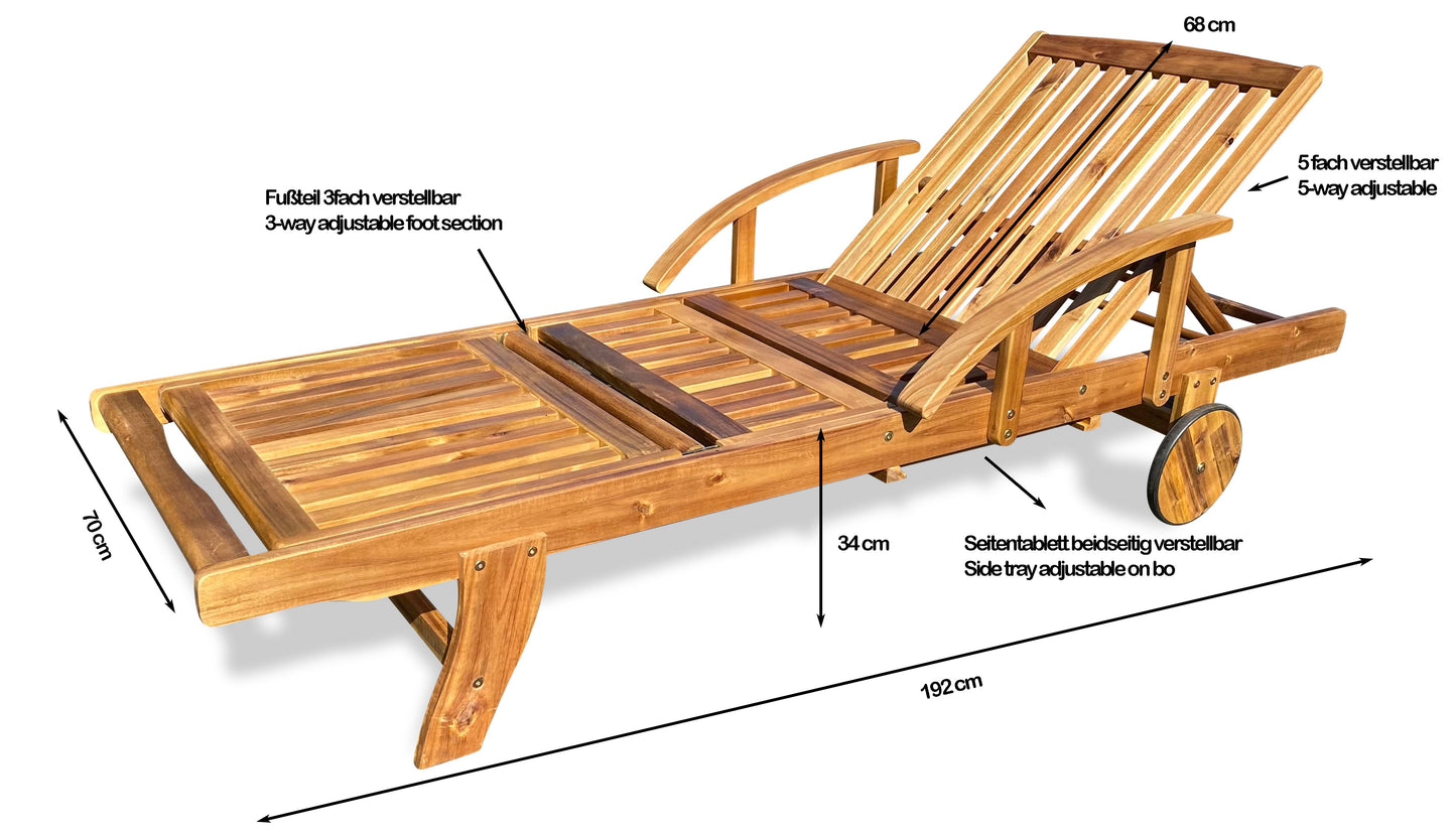 Gartenliege Belmonte 190cm Akazie mit  Auflage Rubin Liegestuhl Sonnenliege  Relaxliege