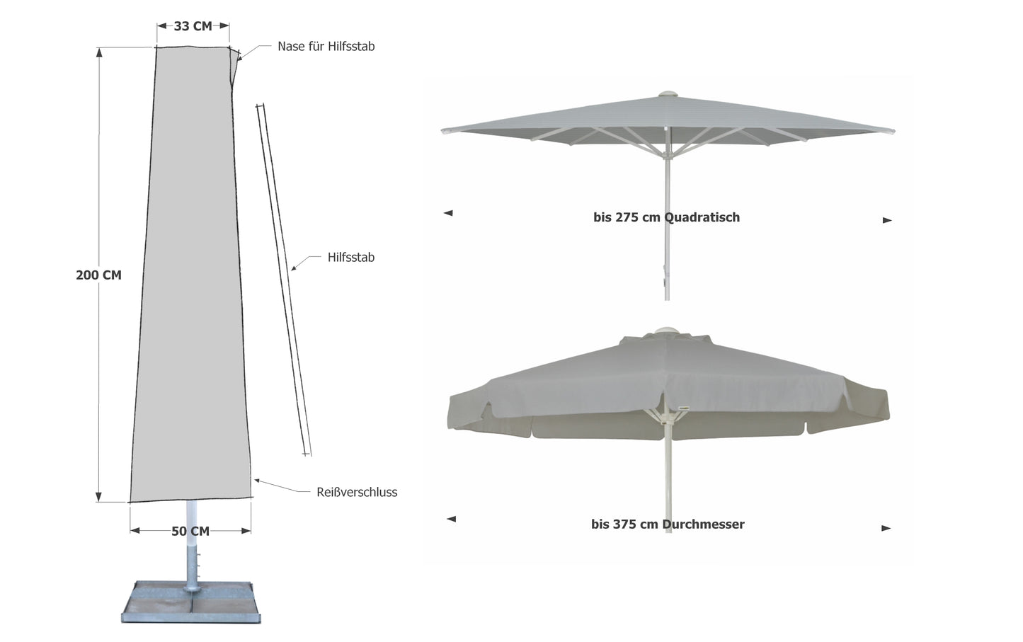 Schirmhülle 200x50cm RV Polyester/PVC+Zu