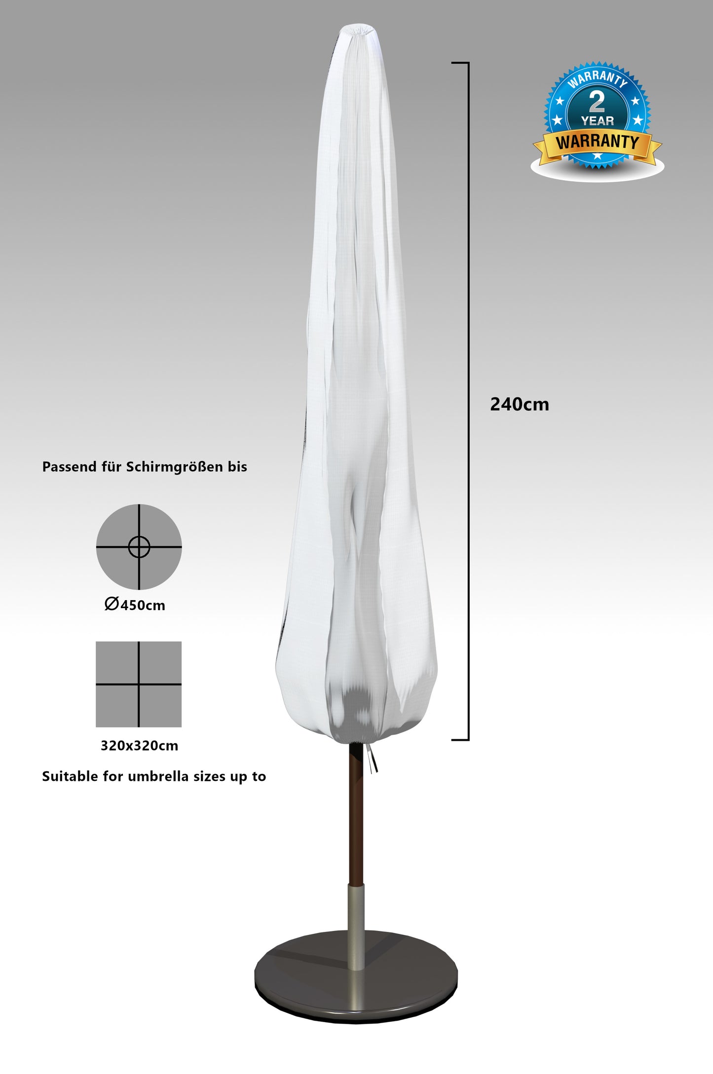 Sonnenschirm-Hülle 450 cm Plane Haube  Schutzhülle Weiß