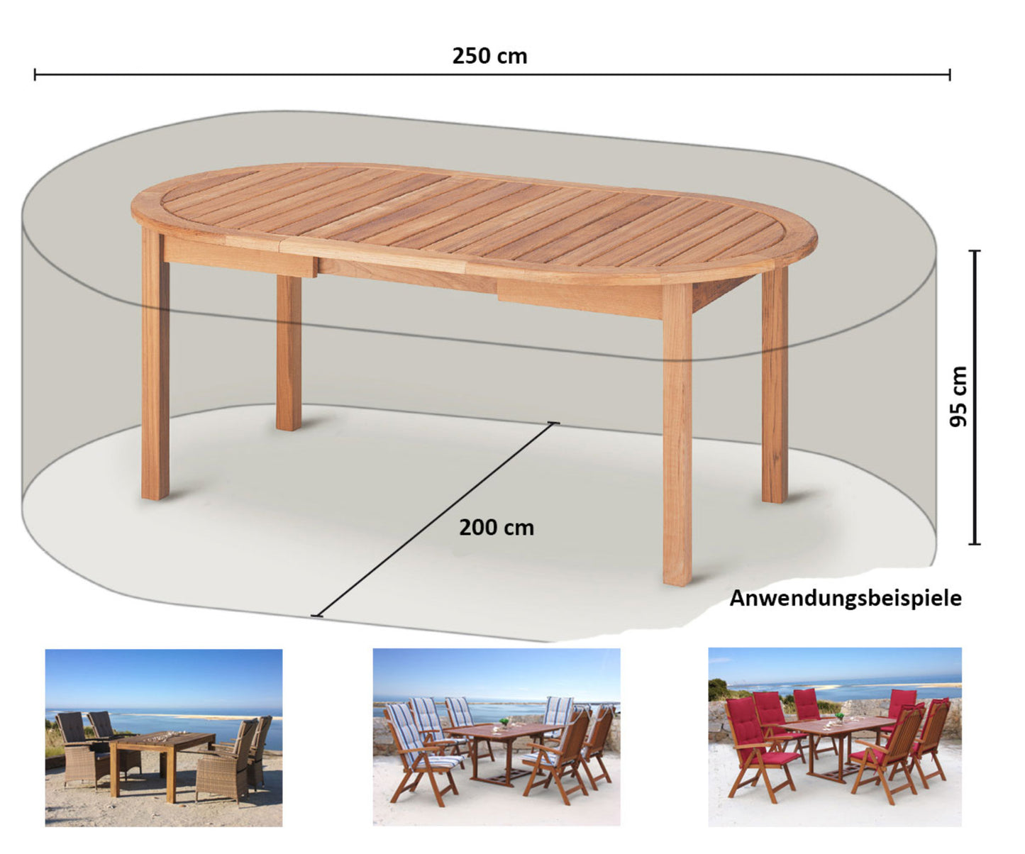 Schutzhülle 250x200x95cm Sitzgruppe  Gartenmöbel Essgruppe Abdeckplane Weiß