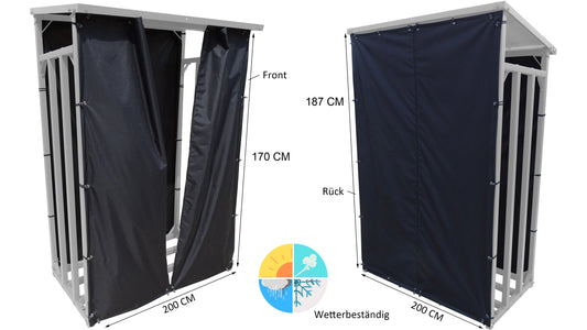 Wetterschutz Set Front und Rückwand zu  Kaminholzunterstand XL 200x70x203cm  Polyester Schwarz