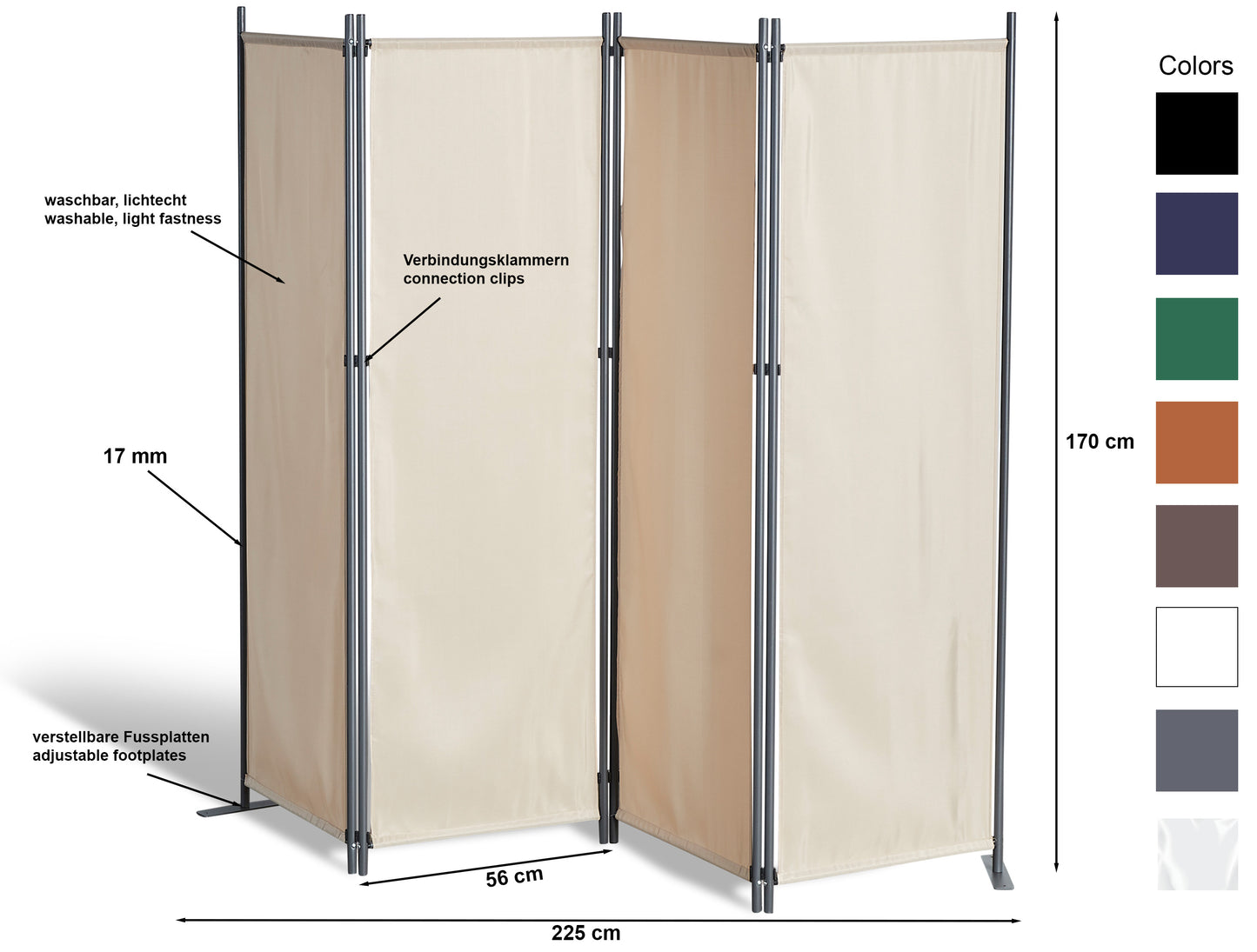 Paravent 4 teilig Taupe Raumteiler  Trennwand Sichtschutz Balkontrennung