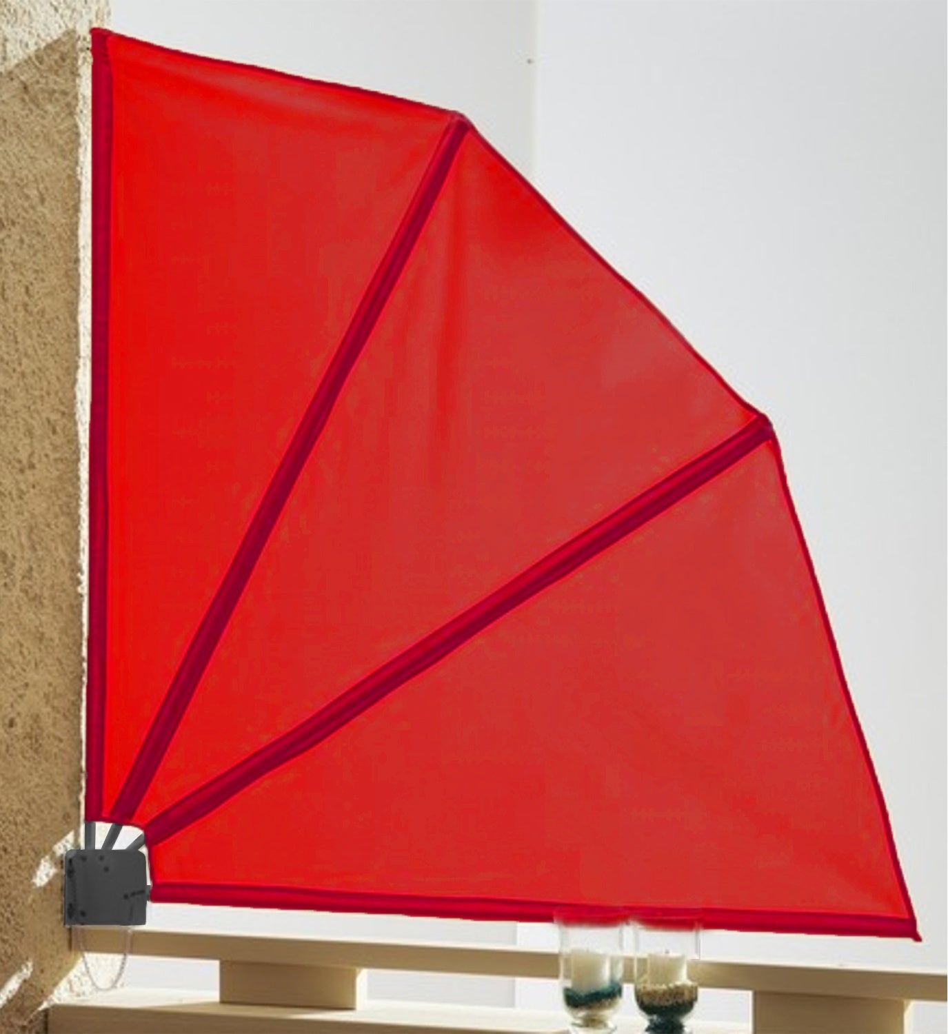 2 Stück Balkonfächer Rot Premium  140 x 140 cm mit Wandhalterung Trennwand  Sichtschutz