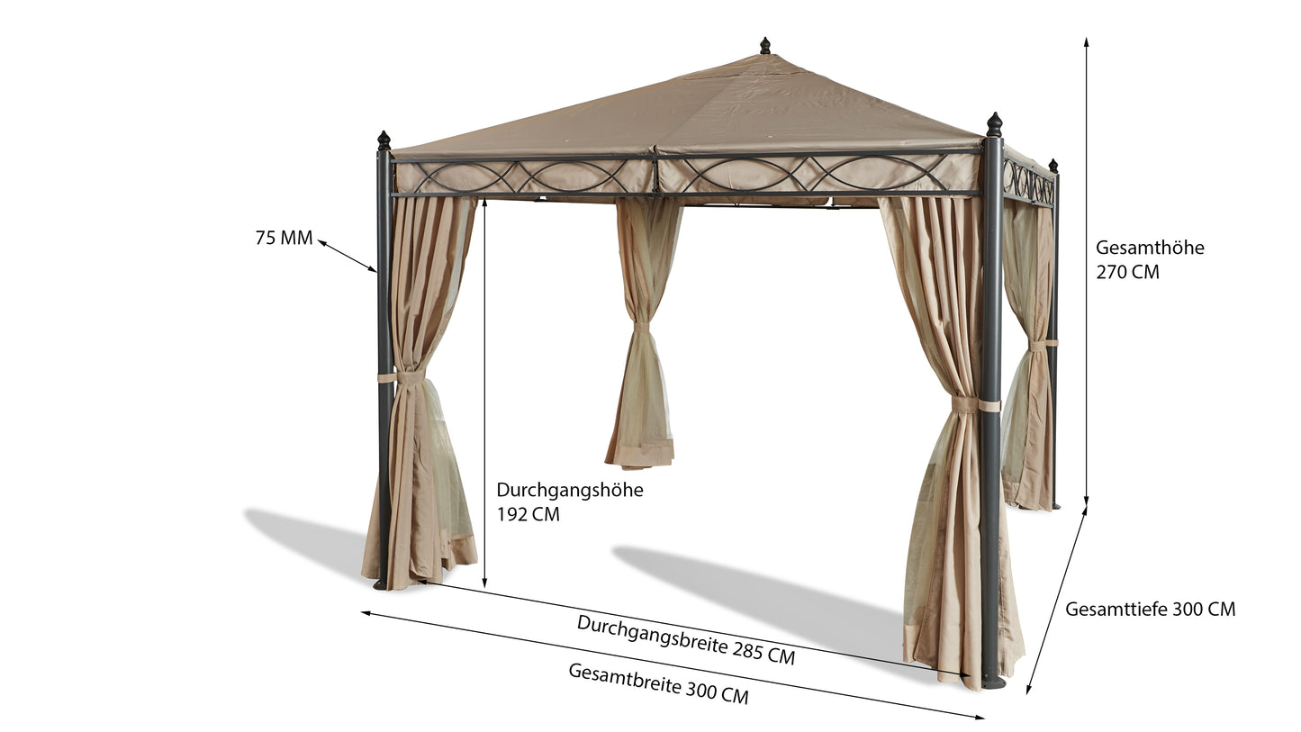 Garten-Pavillon ROM 3x3m mit 2  Seitenteil Sets geschlossen und mit  Moskito Netz Party-Zelt Terrassen-Dach