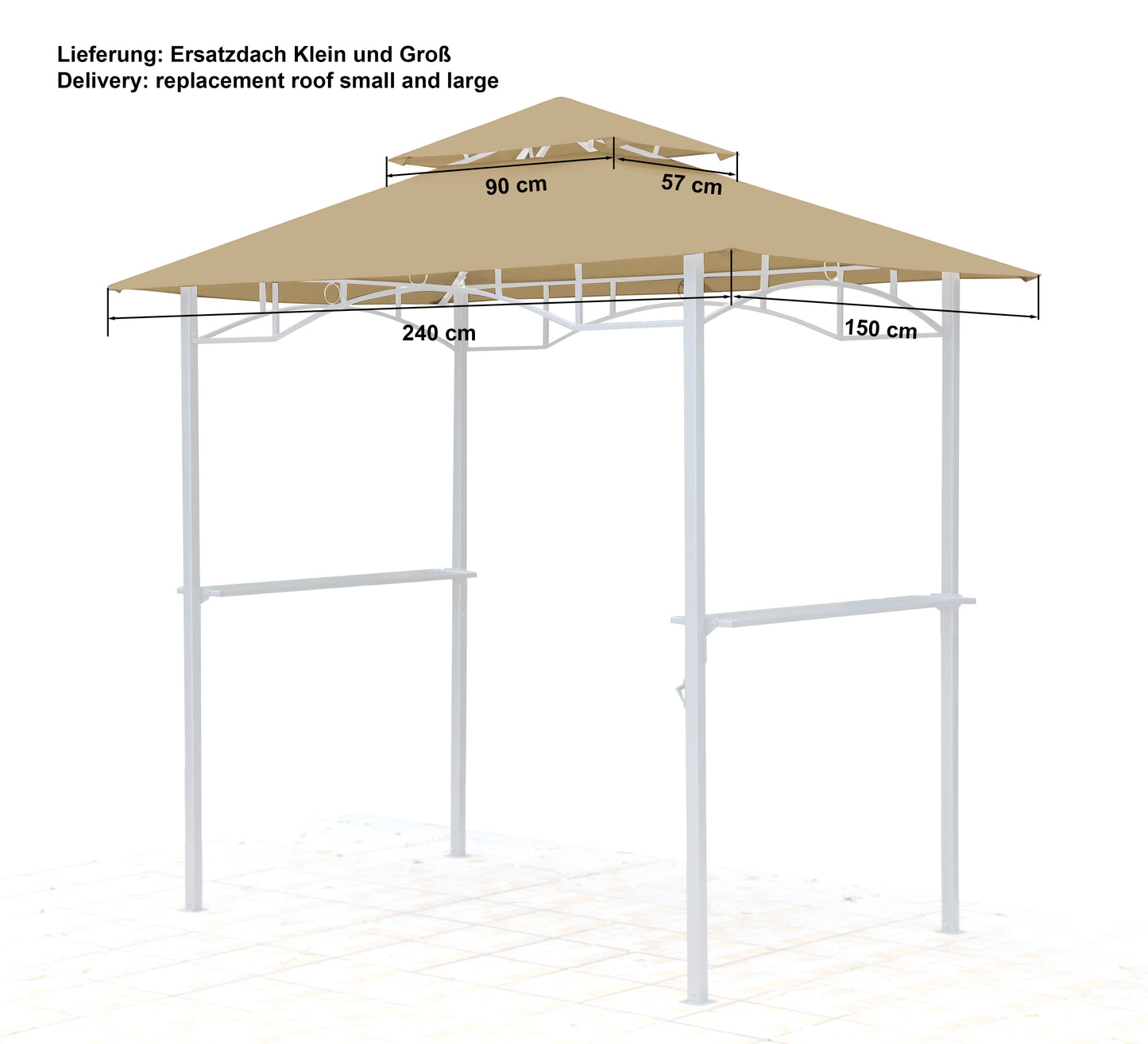 Ersatzdach für BBQ Grill Pavillon  1,5x2,4m Sand Unterstand Doppeldach  Gazebo