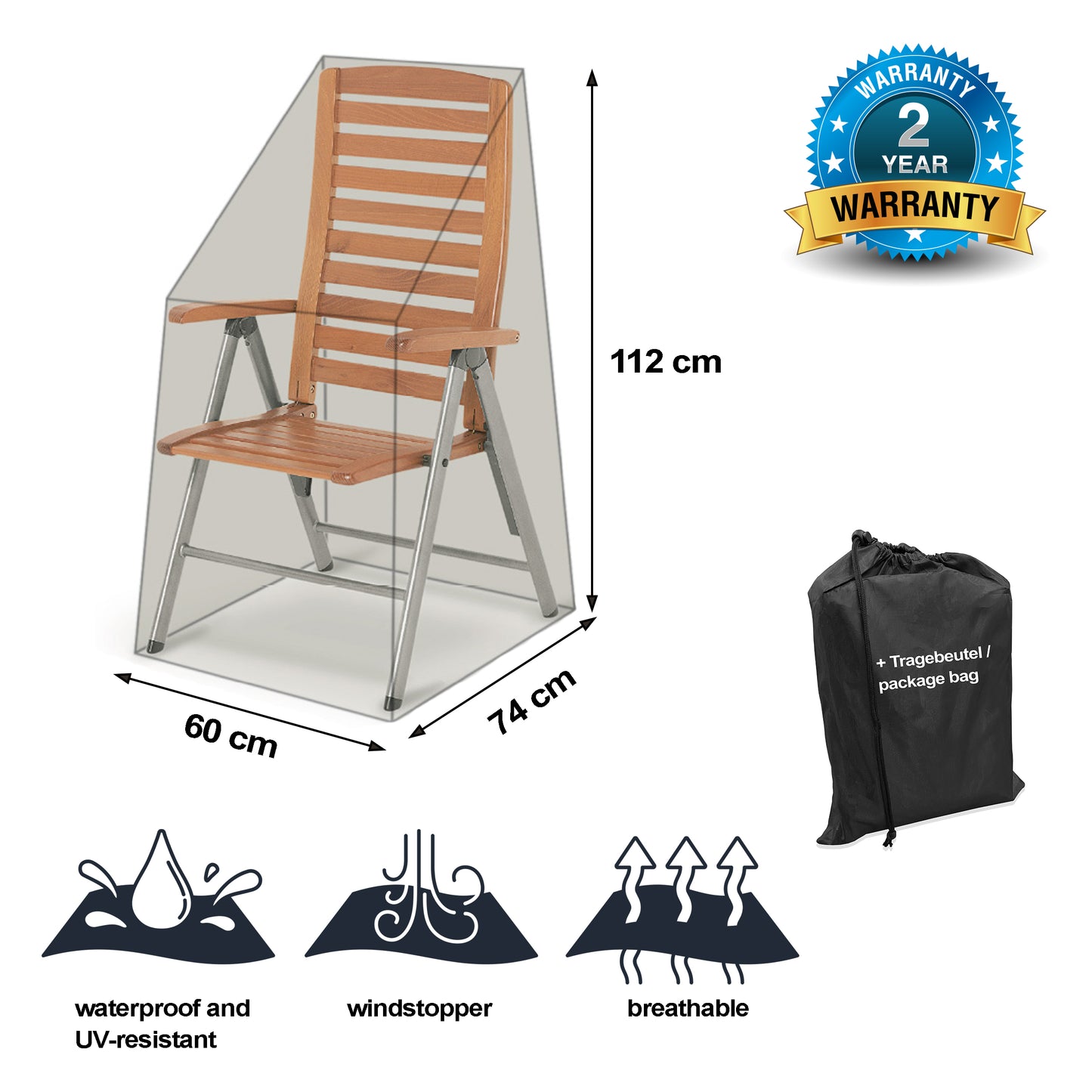 Black Premium Hochlehnerhülle  60x74x112cm / stacking chair cover /  atmungsaktiv / breathable