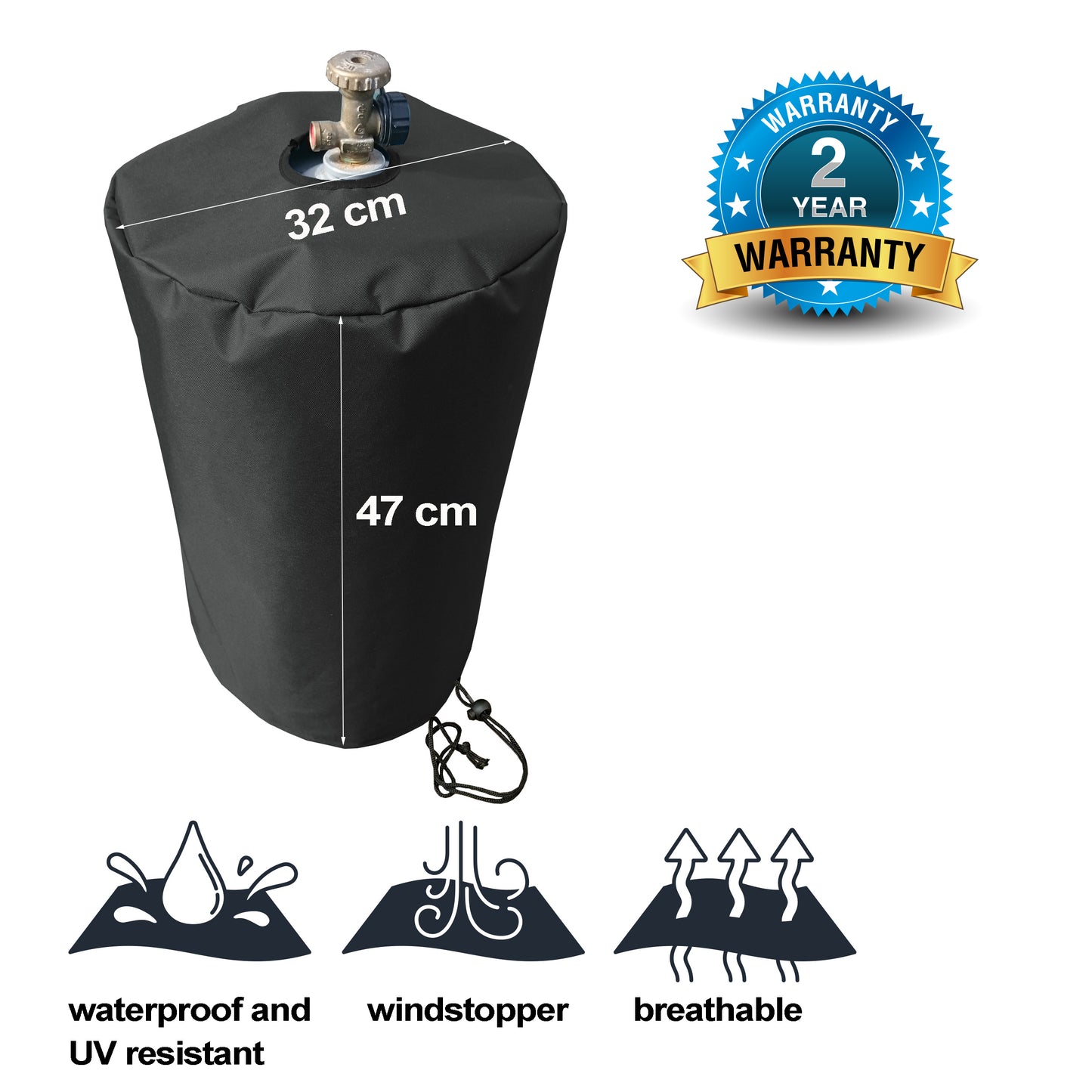 Black Premium Gasflaschenhülle 11kg Ø  32x47cm / gas bottle cover /  atmungsaktiv / breathable