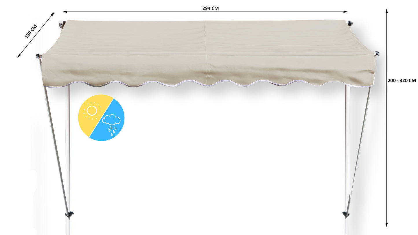 Klemmmarkise Ontario 294 x 130 cm Sand  Beige Balkonmarkise höhenverstellbar von  200 cm – 320 cm