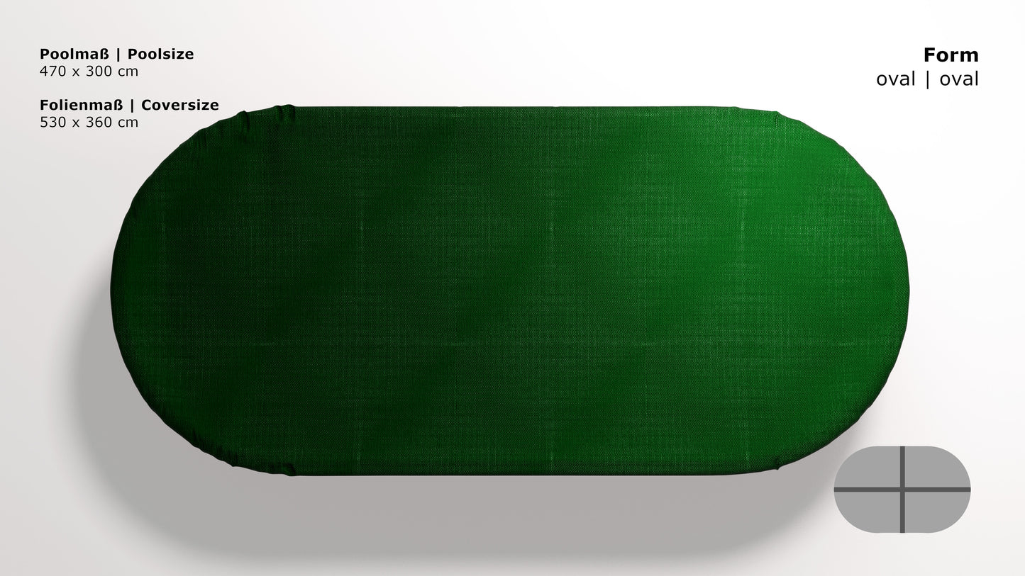 Abdeckplane für Pool oval 470x300cm  Planenmaß 530x360cm Sommer Winter